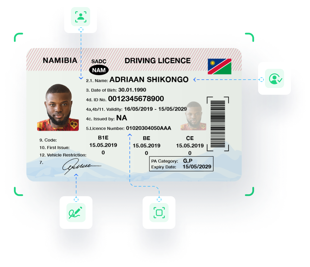 Driving license AI scanning service providers in Namibia